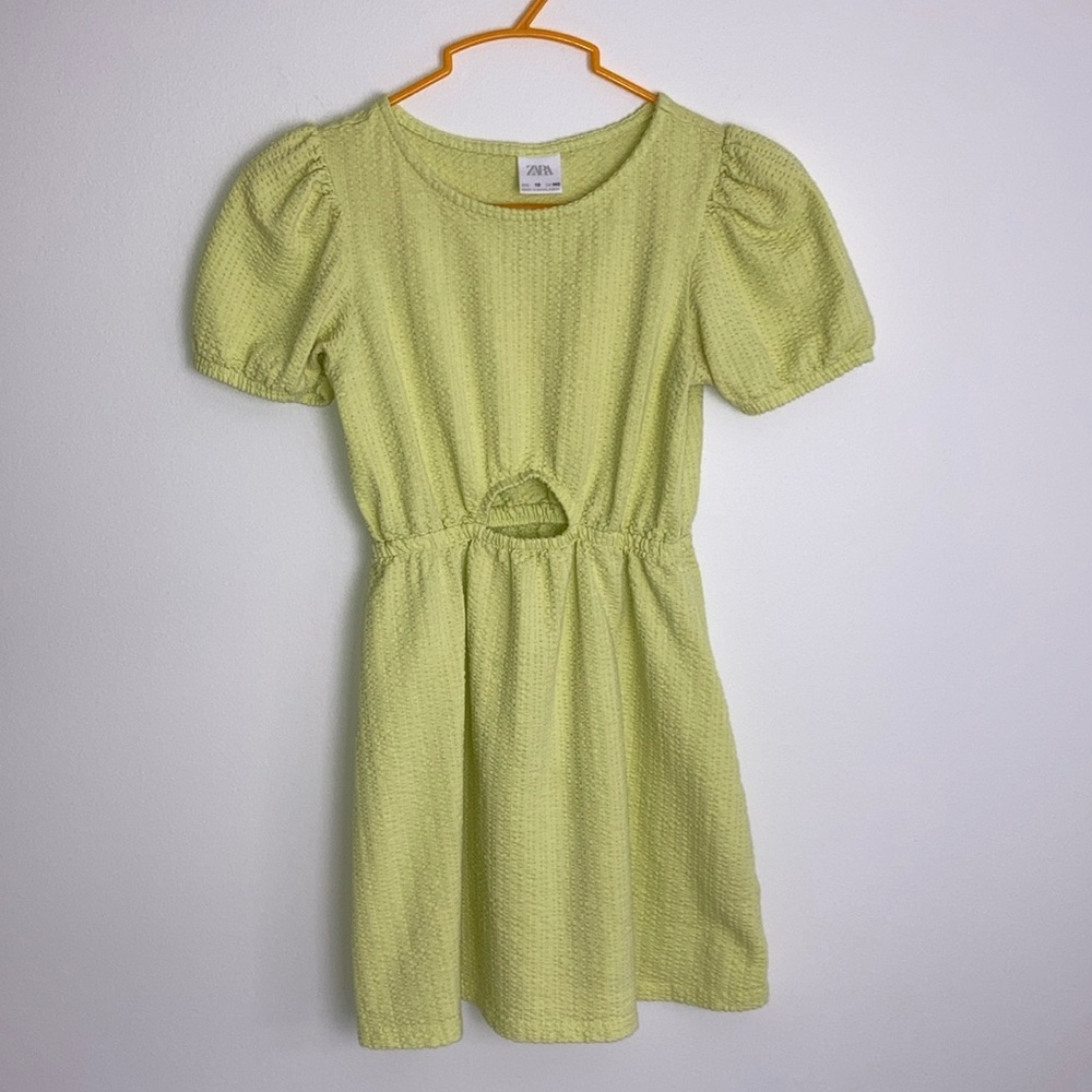 Zara Girls Textured Green Dress Short Sleeve Cutout Spring Easter Size 10
